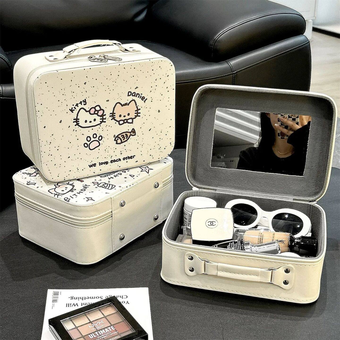 化妆包女2025新款高端带镜子便携式外出化妆箱大容量化妆品收纳包,收纳整理,化妆包,淘宝优惠券,粉丝福利购,淘宝优惠卷