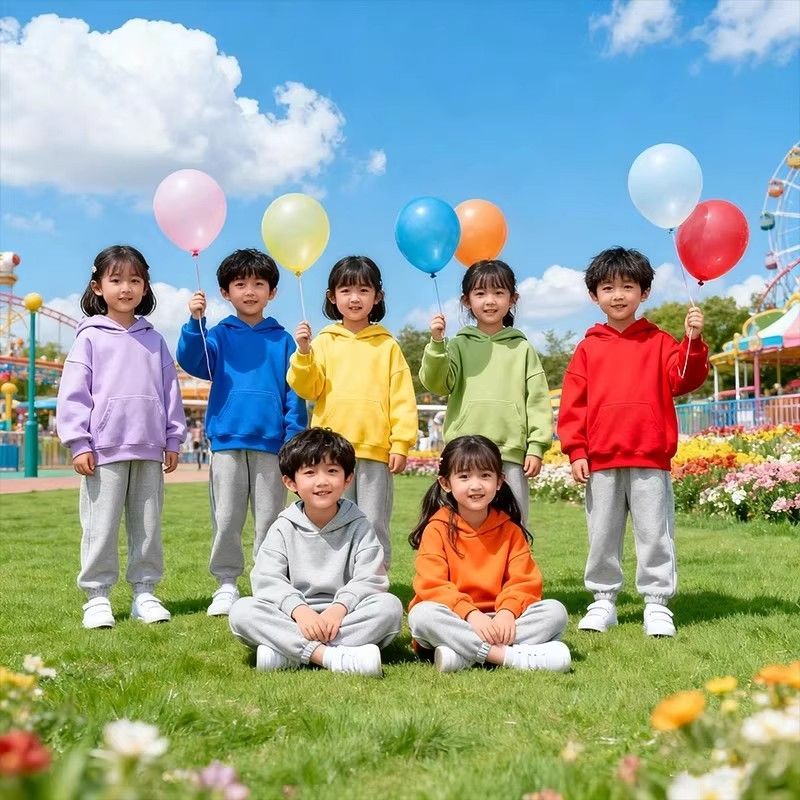 秋冬儿童卫衣定制logo连帽红色幼儿园小学生班服活动运动会表演服