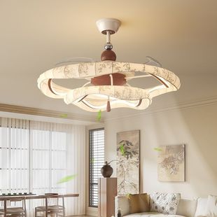 益菲宋氏美学灯具风扇灯客厅吊灯风扇布艺印花中古复古餐厅吊扇灯