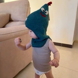 婴儿公鸡帽秋冬季加绒加厚防寒保暖套头帽宝宝户外防风超萌护耳帽