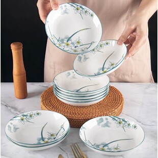 【10个装】水仙花6.25英寸陶盘子釉下彩吐骨碟小盘子 破损联系客