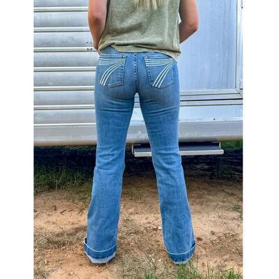 Women's embroidered micro flared jeans