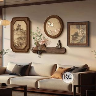 宋代美学客厅沙发背景墙装饰画新中式禅意茶室挂画中古风组合壁画