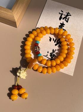 鸡油黄菩提根手串男女款手链佛珠文玩菩提算盘珠双圈文玩莲蓬
