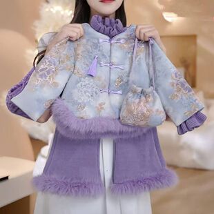 女童汉服冬季加绒2025秋冬中国风儿童唐装新中式女宝宝套装拜年服