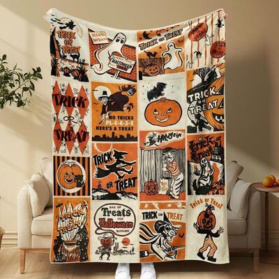 Vintage Halloween Themed Blanket Soft Throw Blanket Slogan