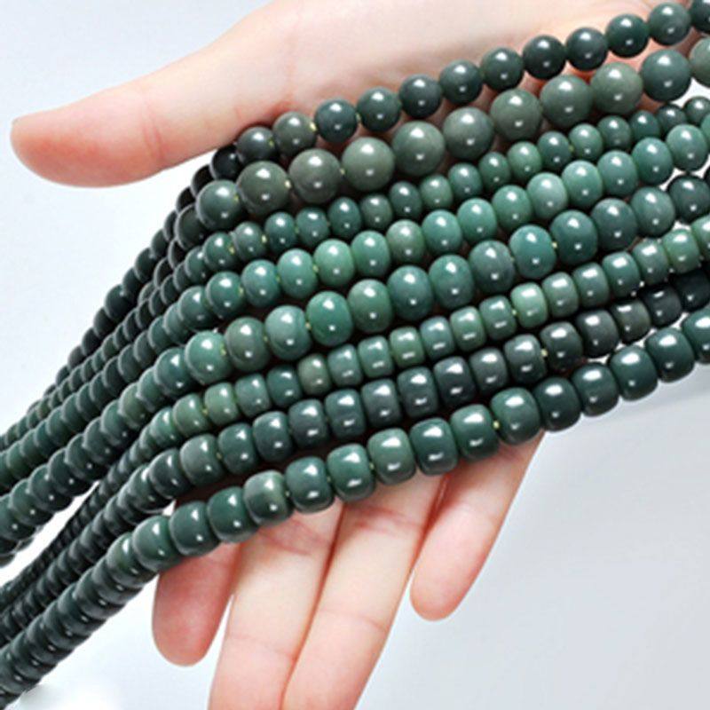 天然绿皮风化绿色阴皮菩提根手串108颗 菩提子文玩佛珠念珠项链