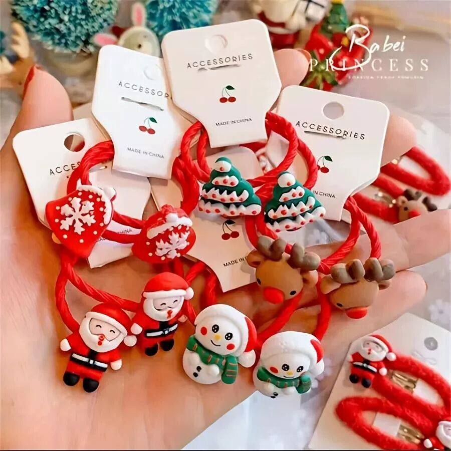 Christmas 10pcs Cute Cartoon Hair Ties Featuring Christmas