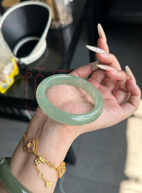 天然东陵玉平替新疆和田玉手镯翡翠色少女款晴水青白玉镯直播货源