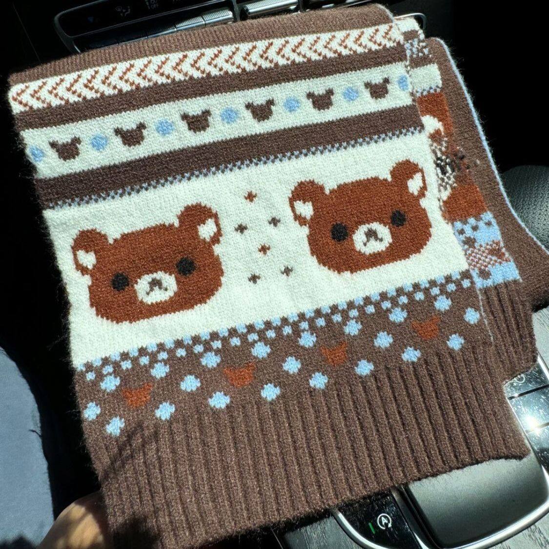 轻松熊围巾2025新款原创韩版绵羊绒轻松熊针织校园闺蜜情侣礼物保