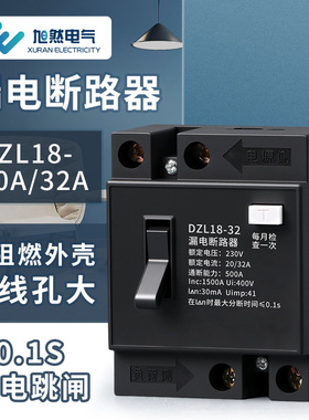 DZL18-20A家用漏电保护器 带灯型阻燃漏电开关 总开关漏电断路器