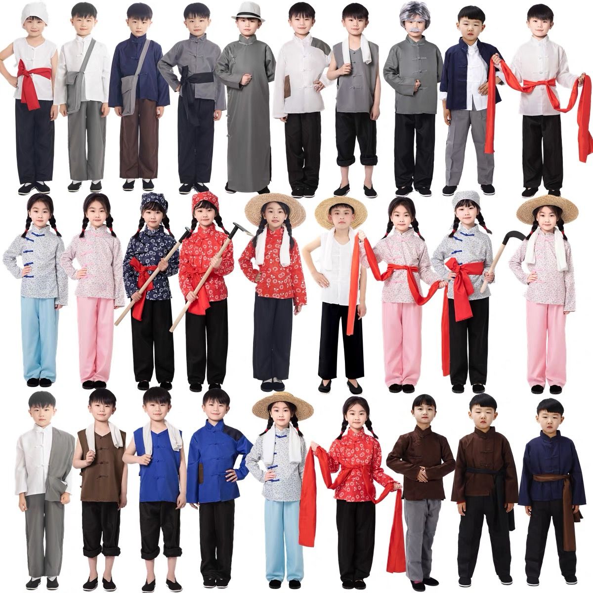 儿童农民村姑衣服草帽阿宝村民百姓劳动运动会怀旧演出表演服装