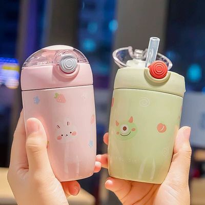 迷你杯子小号儿童保温带吸管容量水杯女孩便携小巧宝宝幼儿园水