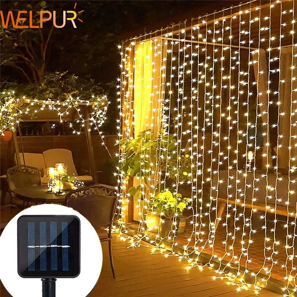 Solar Curtain Light LED Outdoor Waterproof 300leds Garland D