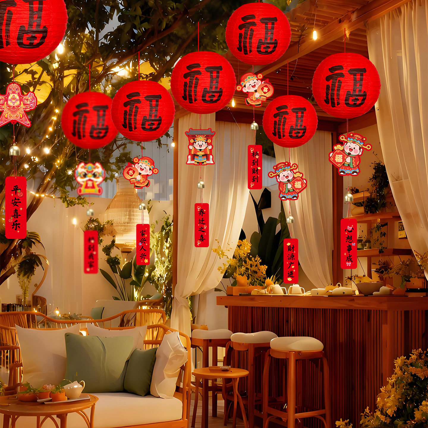 2026马年新年福字纸灯笼挂件春节过年客厅氛围布置喜庆挂饰装饰品