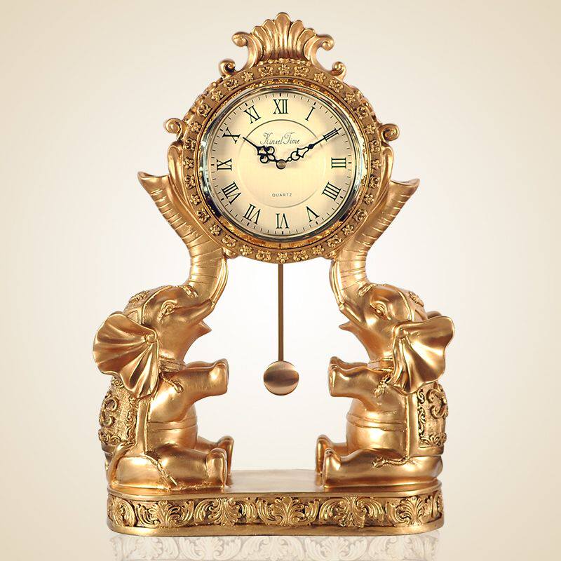 欧式钟表座钟台钟客厅创意桌面摆件 大象时钟复古大号简约石英钟