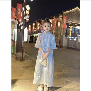 女童夏季新中式汉服套装2025新款中大儿童国风唐装上衣裤子两件套