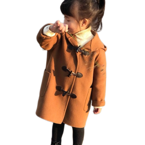 新款纯羊毛儿童双面羊毛大衣女童男中大童毛呢外套中长款厚牛角扣