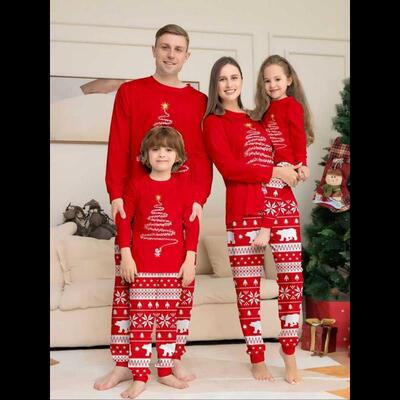 Christmas Family Pajamas Set 2 Piece Cartoon Fireworks