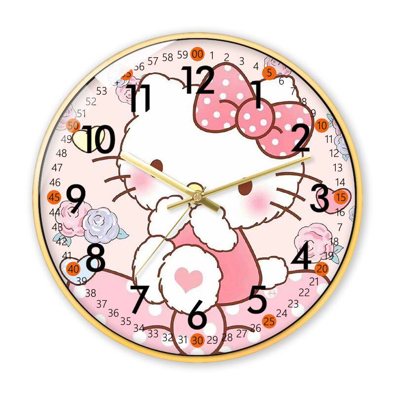 hellokitty钟表卡通挂钟凯蒂猫静音钟表卡通儿童房时钟挂墙客厅奶