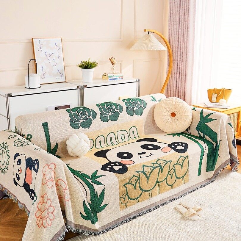 【90x240】网红熊猫沙发盖毯四季通用沙发垫ins防尘罩双面毯子沙,居家布艺,沙发套,淘宝优惠券,粉丝福利购,淘宝优惠卷