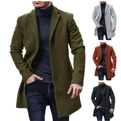 New Men's Coat Woolen Overcoat Windbreaker Solid Color
