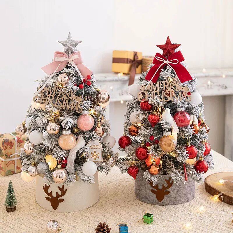 Desktop Christmas Tree Flocking Pink Set Mini Christmas Tree