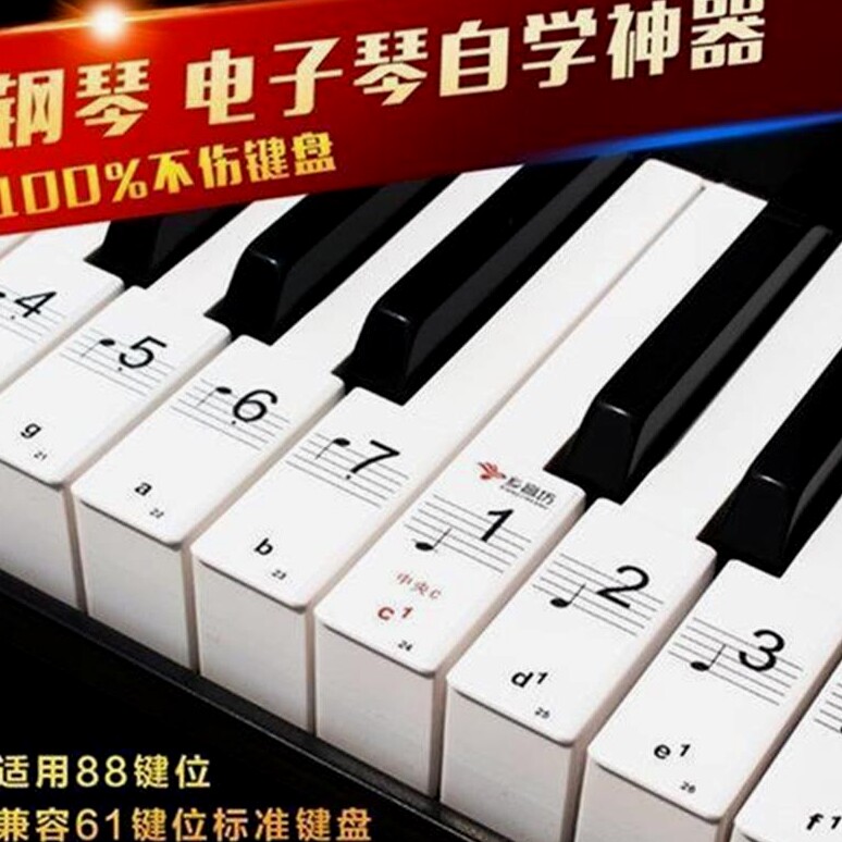 钢琴键盘贴纸88键61键54键电子琴手卷琴键贴五线谱简谱音标键位贴