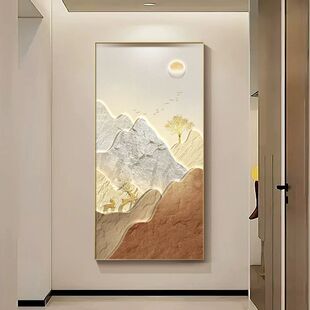 背有靠山玄关装饰画轻奢山水画玄幻走廊过道壁画入户门正对墙挂画
