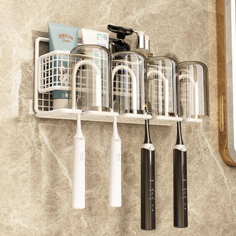 免打孔牙刷置物挂架漱口杯刷牙杯挂墙式壁挂式牙缸卫生间收纳架子