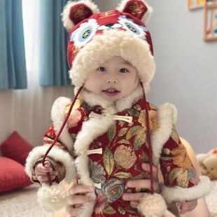 婴儿拜冬年服女童拜年服冬季2024新款加厚宝宝汉服过新年衣服中国