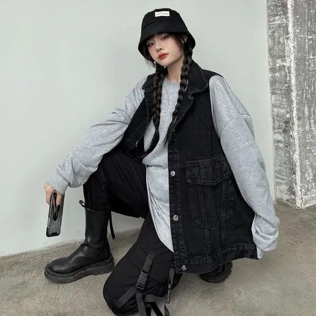 黑色牛仔马甲外套女2024春秋新款韩版宽松学生bf风无袖坎肩马夹潮