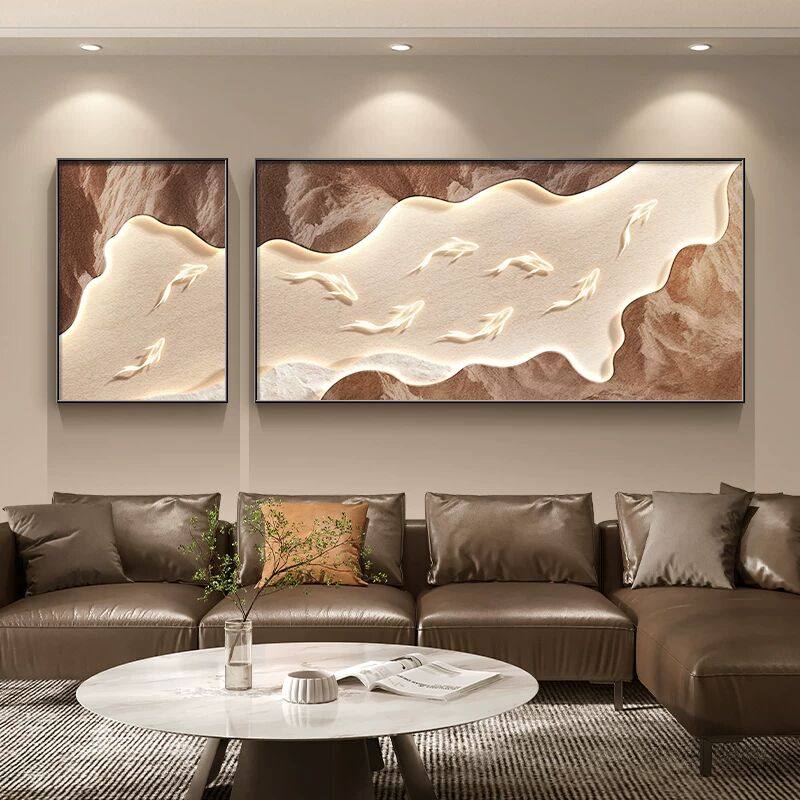 九鱼图轻奢高级感客厅装饰画2025新款沙发背景墙挂画大气两联壁画,家居饰品,现代装饰画,淘宝优惠券,粉丝福利购,淘宝优惠卷