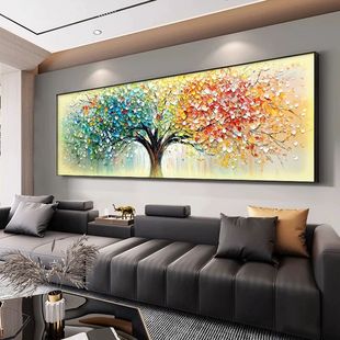 发财树客厅装饰画轻奢沙发背景墙挂画高级感酒店卧室床头壁画带灯