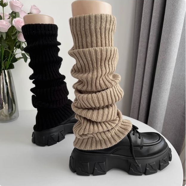 70cm堆叠过膝咖啡棕色袜套女春秋冬季保暖时髦百搭烟灰色针织腿套