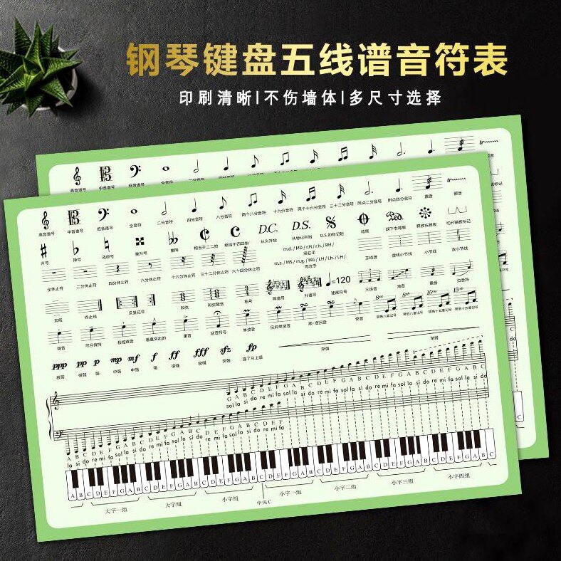 五线谱对照表钢琴键盘墙贴五线谱入门基础教程儿童学习音符识谱卡