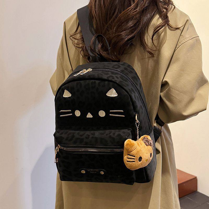 韩系复古可爱豹纹双肩包女秋冬新款通勤背包百搭美拉德大容量书包