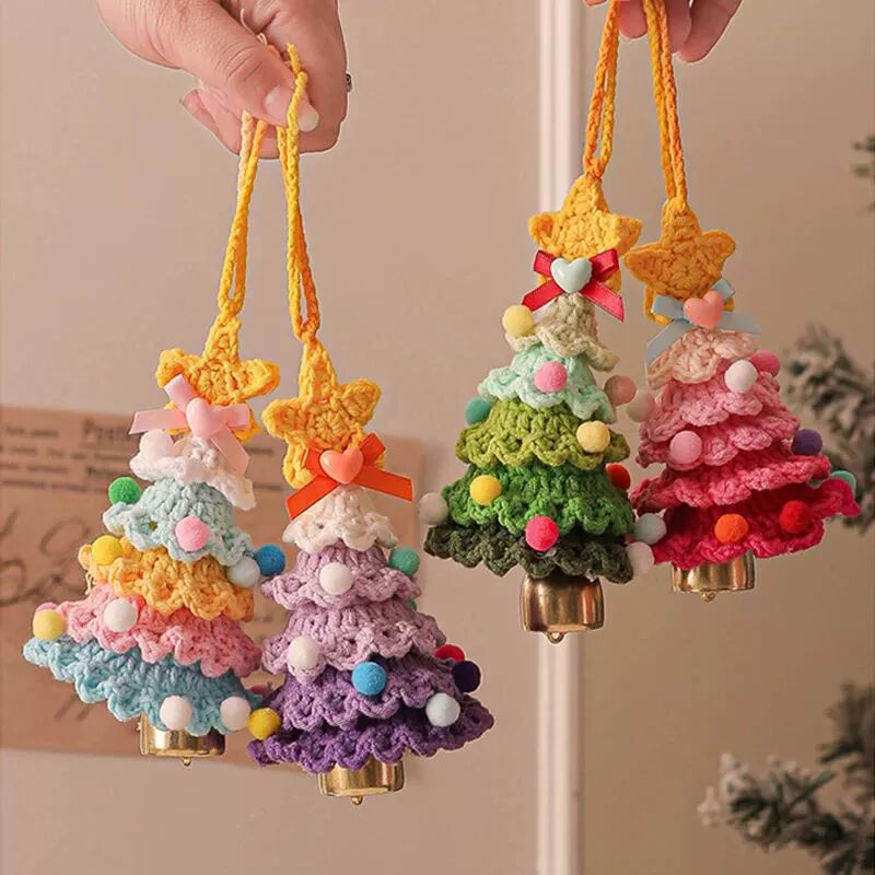 Christmas Tree Hanging Charm Knitted Christmas Tree with Bel