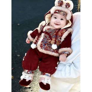 婴儿拜冬年服分体宝宝冬季拜年服加厚加绒唐装男女童国风喜庆分体