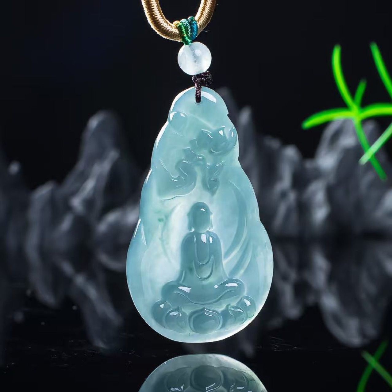 天然A货翡翠冰种蓝水悟道男士女款玉坠挂件吊坠玉佩珠宝玉器