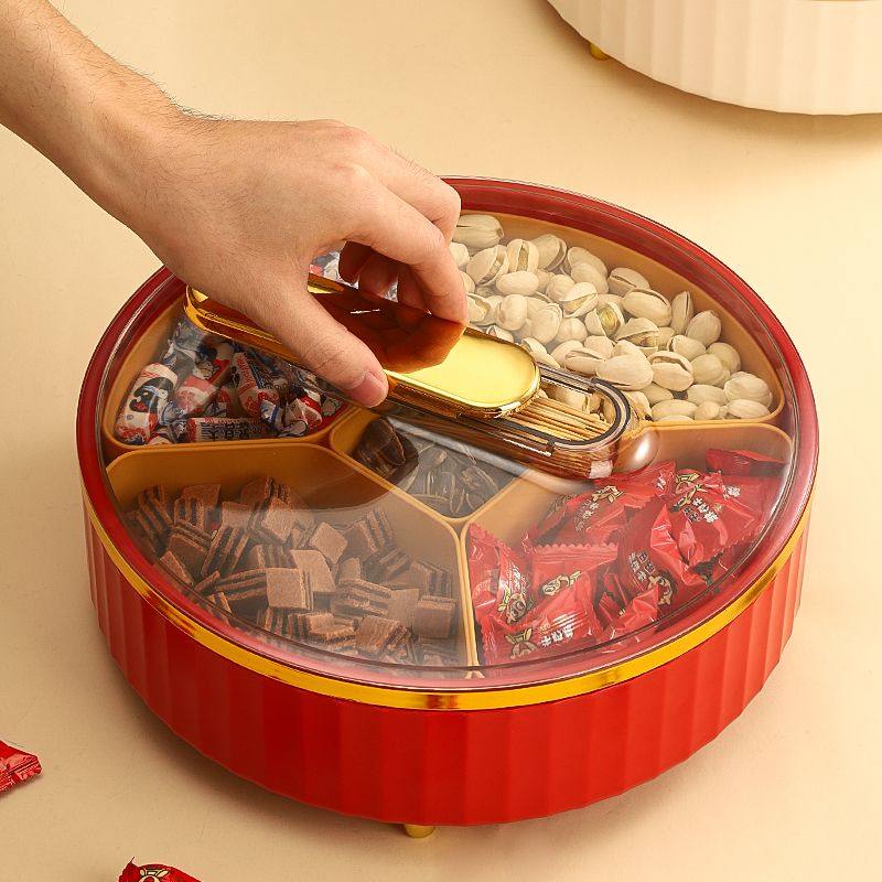 乔迁新居果盘家用客厅茶几可旋转水果盘过年糖果盒2024新年干果盘