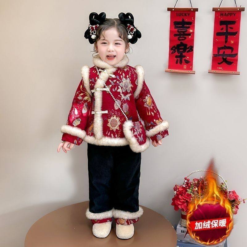 新款女童拜年服冬季汉服加绒加厚儿童唐装宝宝新年喜庆雪尼尔织金,童装/婴儿装/亲子装,汉服,淘宝优惠券,粉丝福利购,淘宝优惠卷