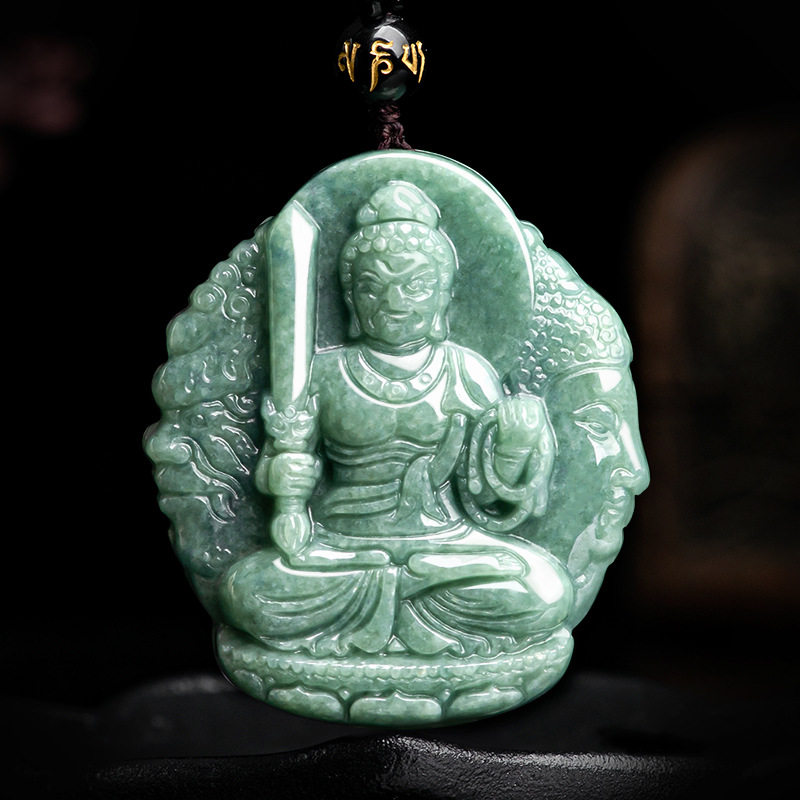天然A货翡翠不动明王豆种玉石吊坠生肖鸡守护神本命佛男女挂件