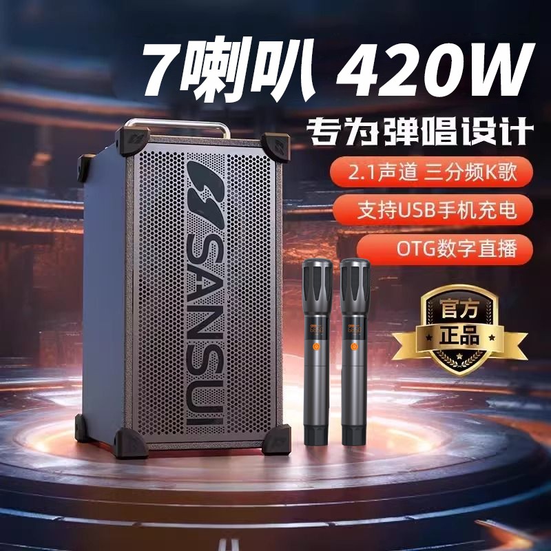 山水专业广场舞大功率乐器户外直播声卡便携蓝牙音箱一体机