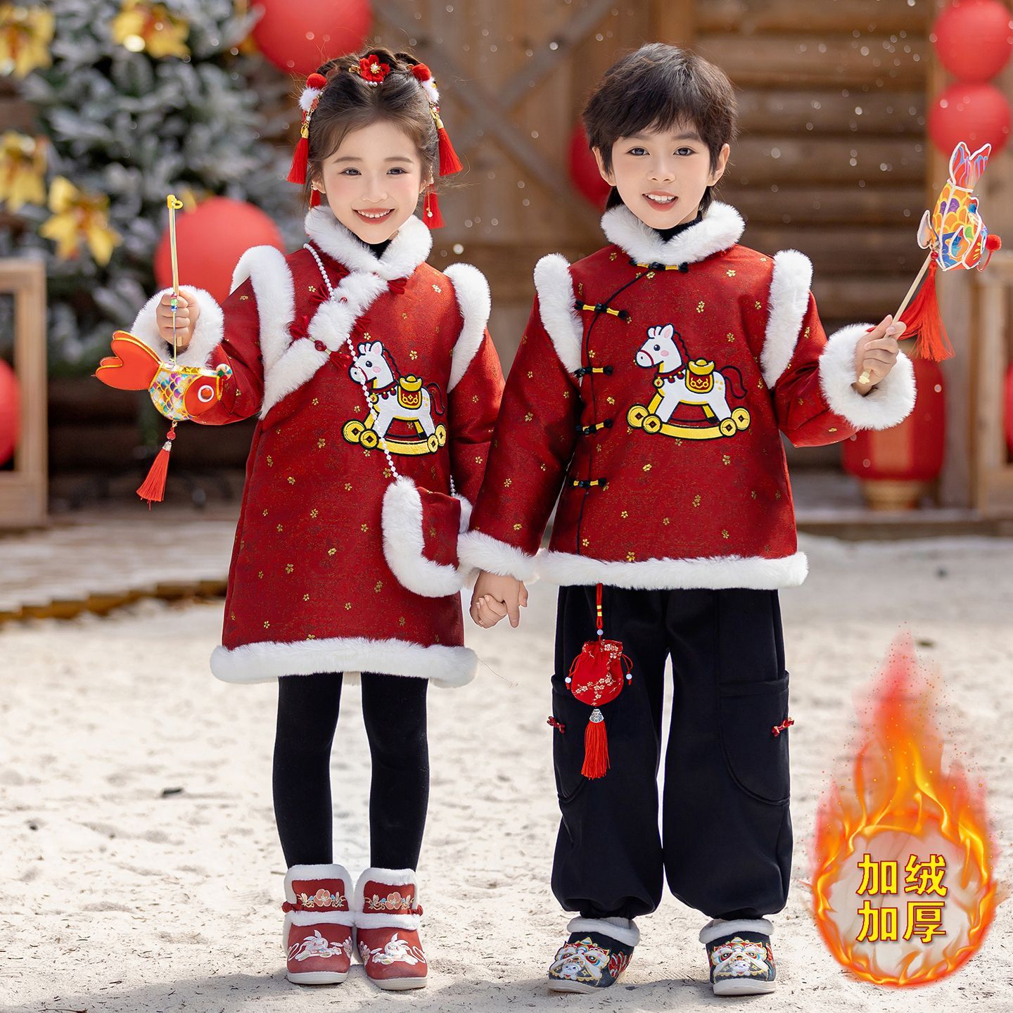 幼儿园元旦旗袍裙表演服男女儿童国风年服唐装加绒加厚套装演出服