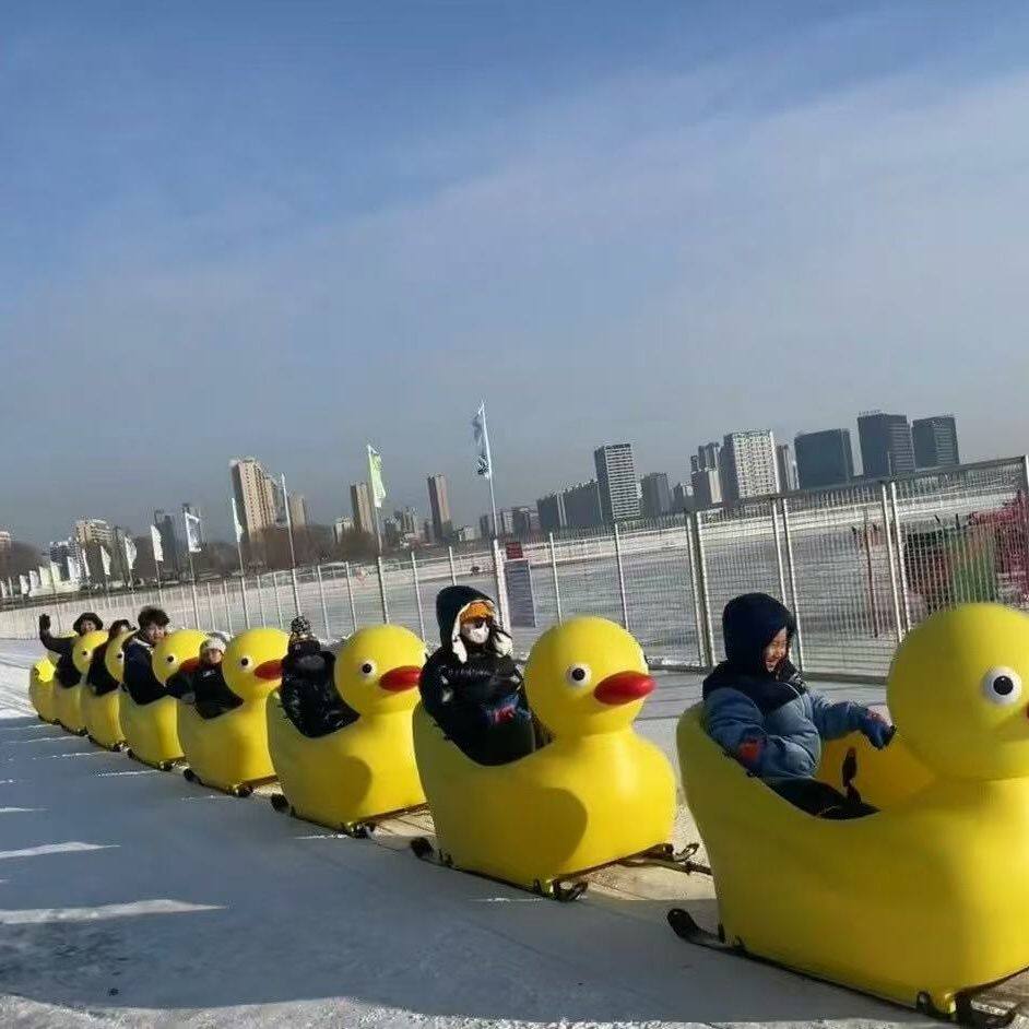 冰场设施大黄鸭小火车冰雪游乐园设备雪橇冰车冰爬犁冰上自行车厂