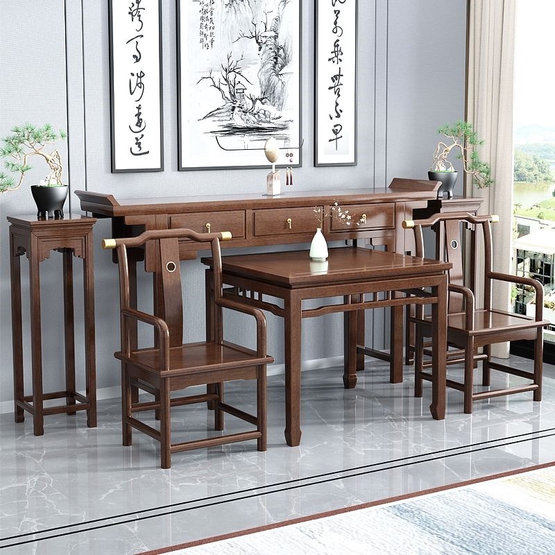 中式实木中堂六件套条案农村家用堂屋家具神台供奉佛台翘头桌条几