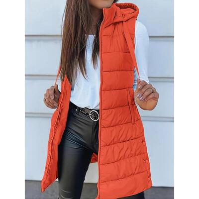 Women's Thick Warm Hooded Vest Long Sleeve Solid Color