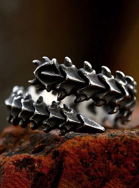 Vintage Black Stainless Steel Vikings Dragon Bone Rings For