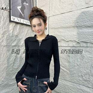 设计感上衣/利落有型/拉链针织衫女修身款毛衣开衫内搭短款显瘦